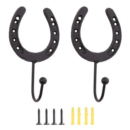 2pcs Horseshoe Hanger Western Cowboy Hat and Coat Wall Hooks, Farmhouse Towel Holder, Vintage Iron Hook for Hanging