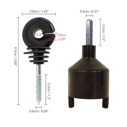 100 pcs Electric Fence Insulator, Black Self-Tapping Insulator, Fence Ring Post Screw-in Wood Post Insulator, with 1 pc Insulator Socket Tool (Fit for Electric Drill) - size: 100 pcs
