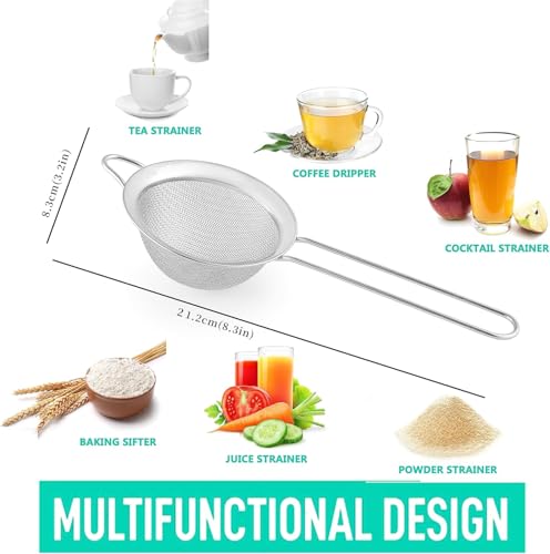 Fine Mesh Strainers for Kitchen, COKUMA Stainless Steel Metal Hand Small Mini Sieve Strainer, Cocktail Strainer Tea Coffee Juice Strainer，Food Strainer with Handlle (3.35inch, Silver)