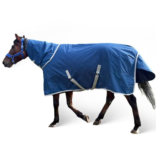 Horse Turnout Blanket, Waterproof Medium Weight Winter Blanket for Horses - color: NavyBlue&Gray, size: US 81IN(EU 155cm)