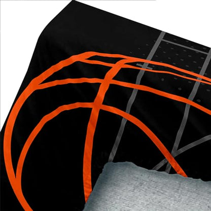 Basketball Court Queen Bedding Set,1 Fitted Sheet+2 Pillowcases. - color: Black-orange, size: Queen