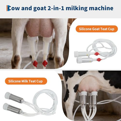 12L Milking Machine, Rechargeable Battery & Adjustable Suction Pulsation Vacuum Electric Milker, Portable Milker with Food-Grade Silicone Cups and Tubes, 4 Teat Cups, 5200 MAh - size: 12L
