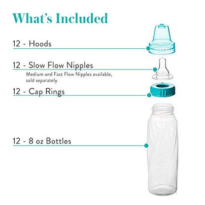 Evenflo Feeding Classic Clear Plastic Standard Neck Bottles for Baby, Infant and Newborn - Teal/Green/Blue, 8 Ounce (Pack of 12) - color: Teal / Green / Blue