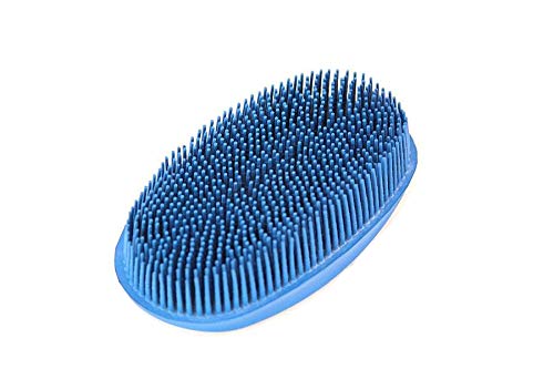 Grewal Equestrian Oval Face Grooming & Bathing Curry Brush for Horses, Dogs, Cats, & Other Pets - Very Soft Bristles (Pacific Blue) - color: Pacific Blue