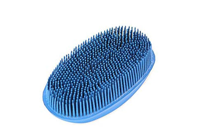 Grewal Equestrian Oval Face Grooming & Bathing Curry Brush for Horses, Dogs, Cats, & Other Pets - Very Soft Bristles (Pacific Blue) - color: Pacific Blue