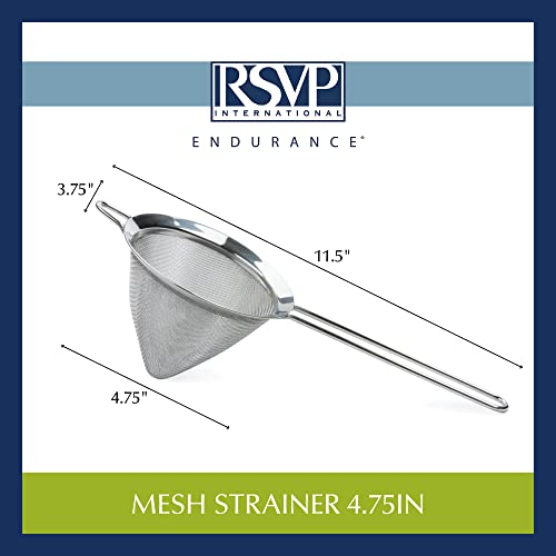 RSVP International Endurance Kitchen Collection, Stainless Steel Fine Mesh Conical Sieve/Colander, Multi-Purpose for Cooking, Baking, Loose Leaf Tea, Bar Strainer Cocktails, 4.75-Inch - size: 4.75-Inch