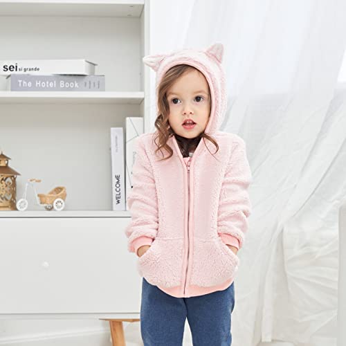 Newborn Infant Baby Boys Girls Cartoon Fleece Hooded Jacket Coat with Ears Warm Todder Kids Outwear Coat Zipper Up 0-6Y - color: Pink, size: 3-6 Months