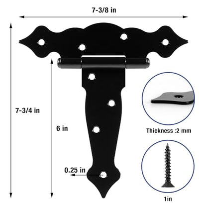 TDCHINGES Gate Hinges Heavy Duty 6 Inch 6 Pack T Strap Garden Shed Doors - size: 6Pack-6inch