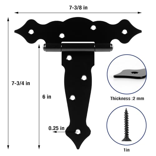 TDCHINGES Gate Hinges Heavy Duty 6 Inch 4 Pack T Strap Garden Shed Doors - size: 4Pack-6inch