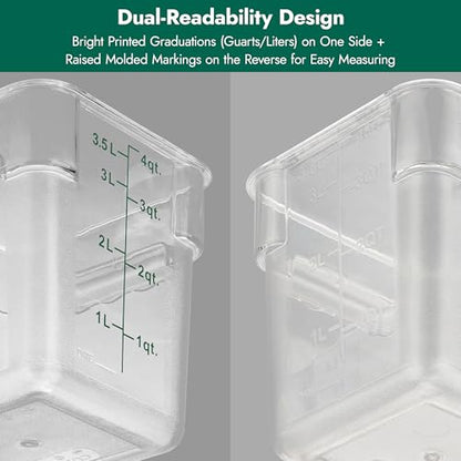 CURTA 8-Pack 4 Qt NSF Clear Polycarbonate Food Storage Containers with Green Lids - Square, Commercial-Grade, Freezer & Dishwasher Safe, Stackable - color: 4.0 Qt 8-Pack(Green Lids)