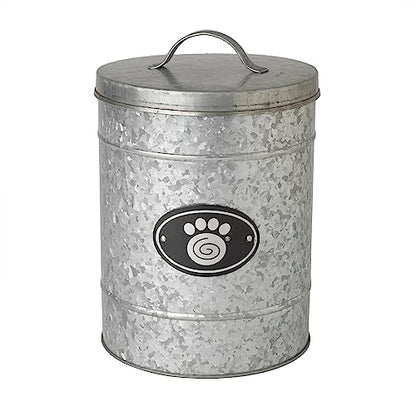 PetRageous 16079 Swirl Paw Galvanized Stainless-Steel Storage Container 6.02-Quart 7.87-Inch Diameter 9.84-Inch Tall for Dog Treats and Dog Food or Cat Treats, Metallic