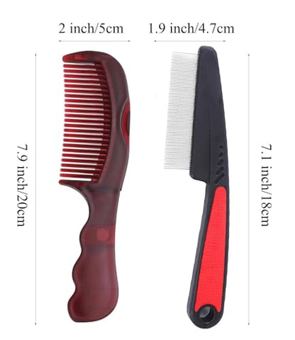 Dandruff Comb Removal Hollow Fine Tooth Scalp Detox Hair Care Tool 2PC | Build Up Flakes Lice Comb, Self Cleaning, Button Release Design, Anti Slip Comb Handle, Scalp Masssage, for Women Men Kids - color: 2PC Black+Red
