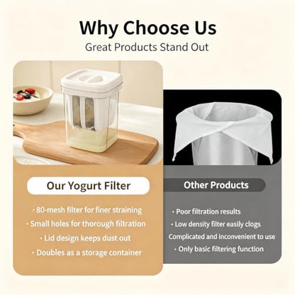 Premium Greek yogurt strainer with lid, 80-mesh stainless steel sieve