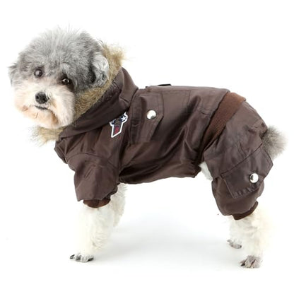 ZUNEA Dog Snowsuit Waterproof for Small Dogs Winter Puppy Coat, Brown, S - color: Brown, size: S