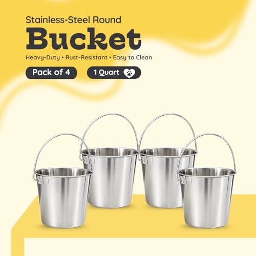 1 Qt Stainless Steel Hanging Water Bucket with Handle, 4-Pack - size: 1 Quart (Pack of 4)