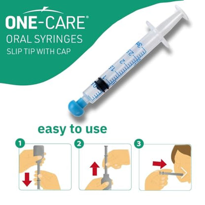 ONE-CARE Oral Syringe, 3 mL, Slip Tip, with Cap, 100 Count - size: 3ml
