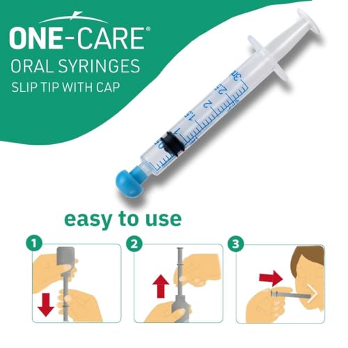 ONE-CARE 3ml Oral Syringe with Cap - Sterile, Individually Wrapped - 100 Syringes, Slip Tip, Uses include oral administration of medicine for infants, adults and animals (Pack of 2) - size: 3ml (Pack of 2)