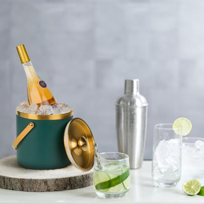 3L Insulated Stainless Steel Ice Bucket for parties with lid & scoop - color: gold green