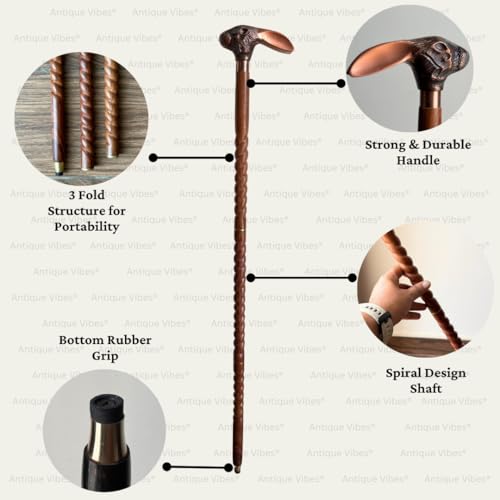 Brass Handle Victorian Telescope Foldable Wooden Walking Stick Cane Ideal Vintage Gift Men Women Father/Mother - style: Rabbit Copper Finish