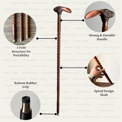 Brass Handle Victorian Telescope Foldable Wooden Walking Stick Cane Ideal Vintage Gift Men Women Father/Mother - style: Rabbit Copper Finish
