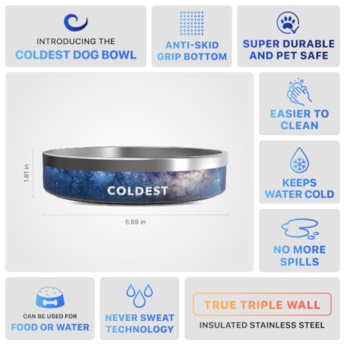 Coldest Dog Bowl - Anti Rust Metal, Non Slip, 3 Layers Insulated Stainless Steel Dog Bowls - Spill Proof & Heavy Duty - Water Bowl for Dogs, Cats & Pets, Dish Washer Safe (21 oz, Into The Beyond) - color: Into The Beyond, size: 21 oz