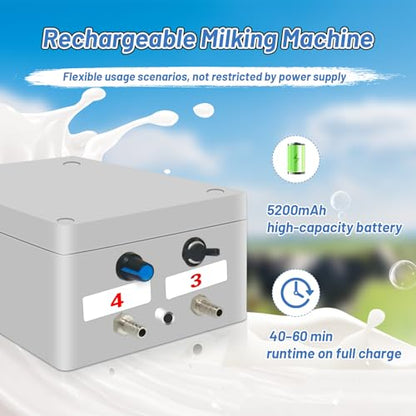 10L Cow Milking Machine Portable Vacuum Pump, Rechargeable Electric Cow Milker Machine Adjustable Suction Pulsation Vacuum, Check Valve Design with Food-Grade Silicone Hose