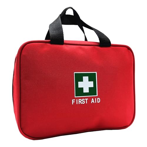 Red First Aid Bag Empty Travel Rescue Pouch Medical Bags First Responder Storage Compact Survival Medicine Emergency Bag for Car Home Office Kitchen Sporting Outdoor (Zipper MHS)