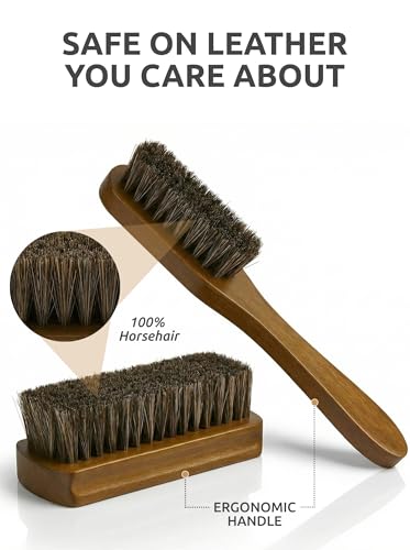 TAKAVU Leather & Upholstery Cleaning Brush Set with Compact Wood Handle - color: Brown