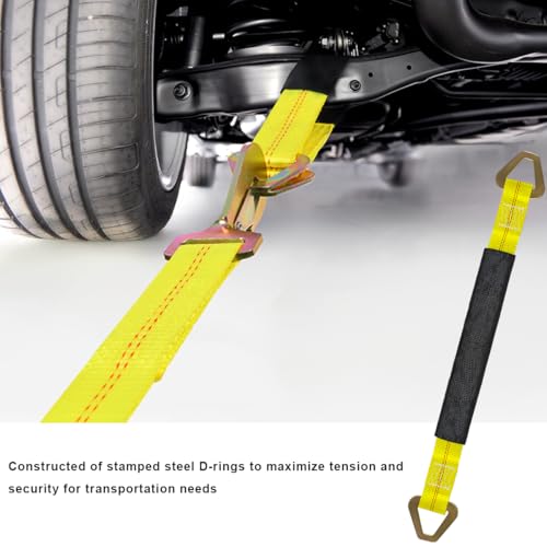 2" × 29" Premium Axle Tie Down Strap with D Rings, Heavy Duty Auto Axle Straps with Protective Sleeves 6614 Lb. Capacity, Adjustable Tire Strap Tie Down for Securing Car Transport (Yellow) - color: Yellow