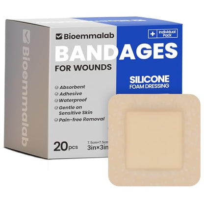 Large Waterproof Bandages 3X3 Silicone Foam Dressing Sensitive Skin, 20 PCS - style: 3"X3"(20PCS)