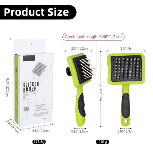 Green Self Cleaning Slicker Brush for Dogs&Cats for Shedding 17mm