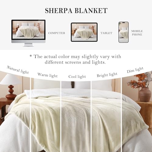 SOCHOW Sherpa Fleece Throw Blanket, Linen, 60x80 inches - color: Linen, size: 60"×80"