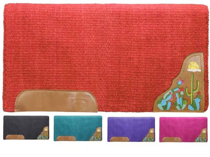 34" x 36" Zara Cactus Solid New Zealand Wool Western Saddle Blanket Pad - color: Red