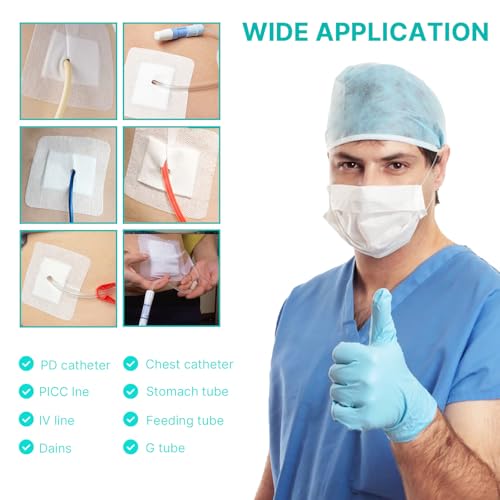 Split Drain Adhesive Bandages 4" x 4" Pre-Cut for Feeding Tubes, Dialysis Catheters & Drains - Soft Non-Stick Pad - Individually Wrapped 20 Pack Wound Dressing Pads