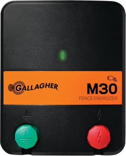 Gallagher M30 Electric Fence Charger | 0.3 Joules for Gardens, Pets, & Small Livestock | Powers Up to 5 Miles Clean or 2 Miles Typical Fence | Compact 110V Fence Energizer | Built-in Protection