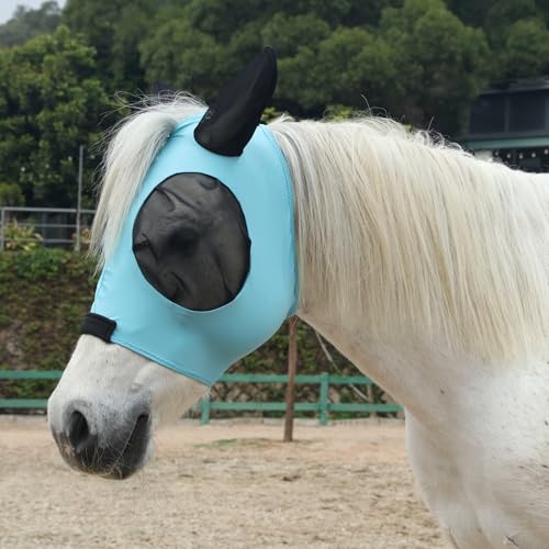 Stretchy Horse Fly Mask with Ears, Large Eye Space Paleblue Pony - color: Pale Blue, size: Pony