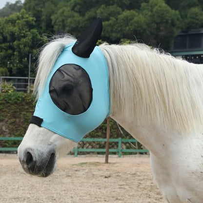 Stretchy Horse Fly Mask with Ears, Large Eye Space Paleblue Pony - color: Pale Blue, size: Pony