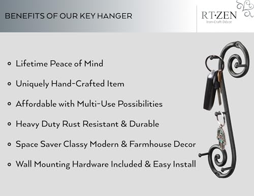 RTZEN Farmhouse Small Key Holder for Wall, Wrought Iron Wall Mount Rack - style: Vertical