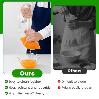 6 Pcs Nut Milk Bag Reusable Bulk, 100 & 200 Micron Nylon Mesh Strainer Bags, Mesh Bag for Juicing for for Efficient Cold Press Juicing, Nut Milk, Brewing & Straining (11.8" x 7.9")