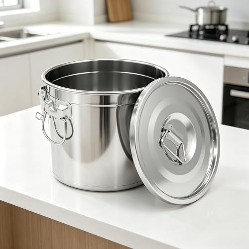 304 Stainless Steel Airtight Food Storage Container with Locking Lid & Clips 8.72gal/33L Large Kitchen Jar for Rice, Flour, Sugar, Grain, Coffee Beans - size: 33L