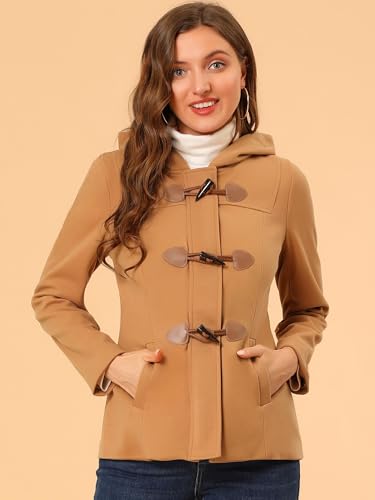 Allegra K Womens Casual Winter Peacoat Hooded Button Toggle Duffle Coats - color: Brown, size: Small