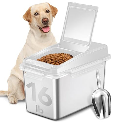 Newget 11 lb Stainless Steel Dog Food Storage Container with Scoop, White - color: B-White