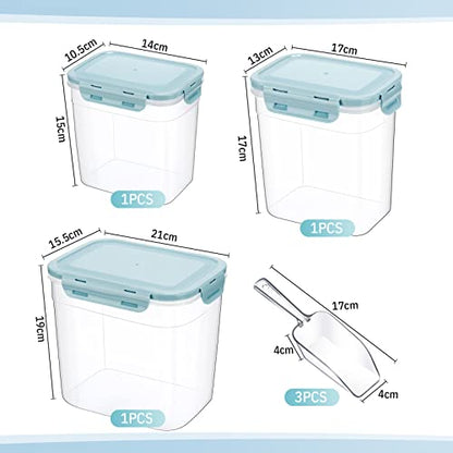 Patelai 6 Pcs Dog and Cat Food Storage Containers with Scoops Set Plastic Pet Food Storage Containers Stackable Airtight Dry for Kitchen 1.27 Qt, 2.4 Qt, 4 Qt(Blue) - color: Blue
