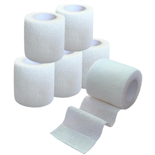 2 Inches Self Adhesive Bandage Wrap Bulk, 6 Pack, White - color: White
