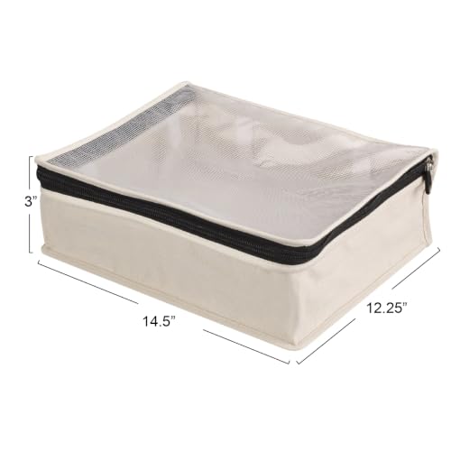 Household Essentials Canvas Sweater Storage Bags, 2-Pack, Breathable Cotton, Under-Bed Zippered Storage with Clear Top Window, Stackable, Cedar Insert Compatible (Not Included), Natural - size: 2 pack sweater bag, style: Sweater Bags