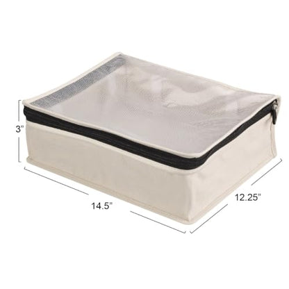 Household Essentials Canvas Sweater Storage Bags, 2-Pack, Breathable Cotton, Under-Bed Zippered Storage with Clear Top Window, Stackable, Cedar Insert Compatible (Not Included), Natural - size: 2 pack sweater bag, style: Sweater Bags