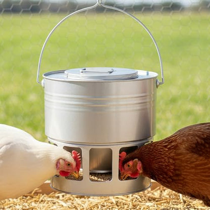 KOL Hanging Chicken Feeder – 20lbs Metal Chicken Feeder No Waste, Adjustable Poultry Feeder with 12 Ports, No Installation & Universal Height Design (Silver) - color: Silver