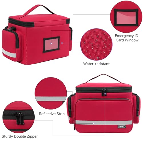 LEFOR·Z Small Medical Bag,First Aid Bag Empty,Home Health Nurse Bag with Detachable Divider,Medical Supplies Storage Tote for Nursing Student,Therapist,Doctors,Red(11.7x7.6x8inch) - style: Red-small