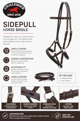 Horse Western English Leather Bitless Sidepull Bridle w/ Split Reins 77RS11 - color: Brown