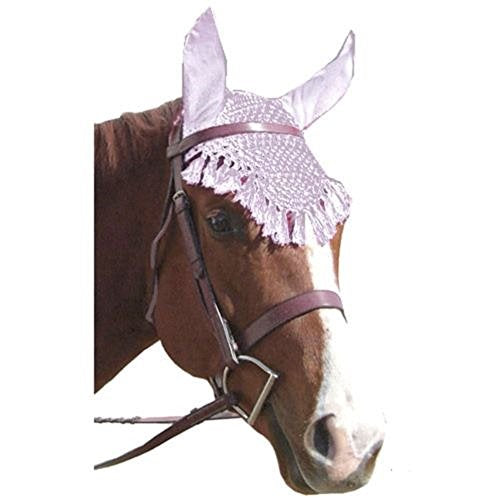 Horze Fringe White Mesh Fly Bonnet/Veil with Ears. No Halter Needed! (Cob)